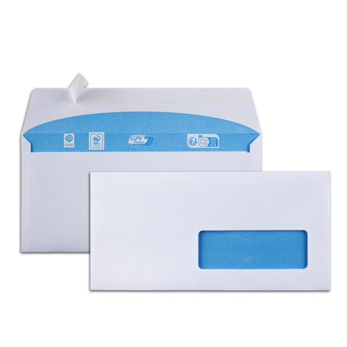 Boîte de 500 enveloppes blanches DL 110x220 90 g/m² fenêtre 35x100 bande de protection