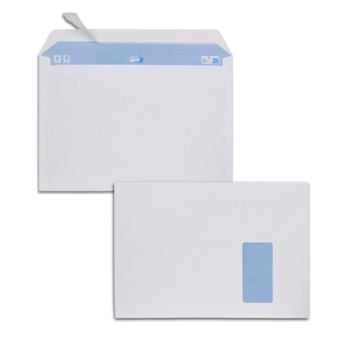 Boîte de 250 enveloppes blanches C4 229x324 90 g/m² fenêtre 100x50 bande de protection