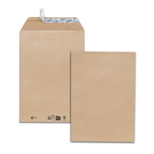 Boîte de 500 pochettes kraft brun C5 162x229 90 g/m² bande de protection