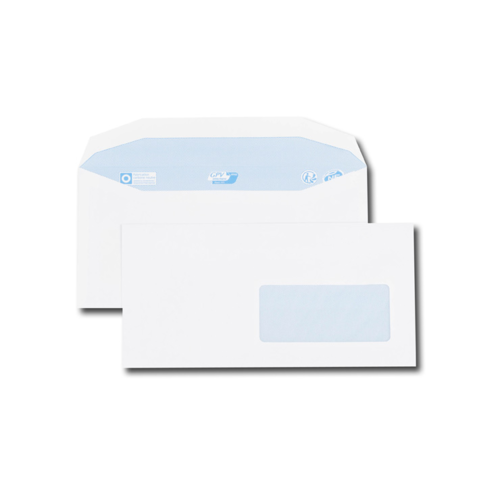 Boite de 1000 enveloppes patte trapèze blanches DA 115x225 80 g/m² fenêtre 45x100 gommées