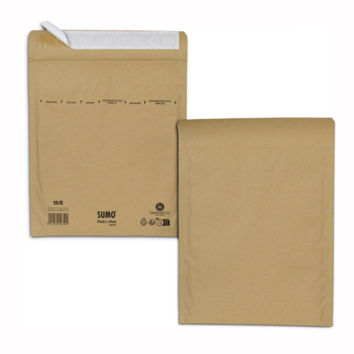 Boîte de 50 pochettes kraft recyclé SUMO format E 235x265 bande de protection