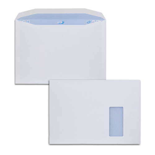 Boite de 250 enveloppes patte trapèze blanches C4 229x324 90 g/m² fenêtre 105x50 gommées