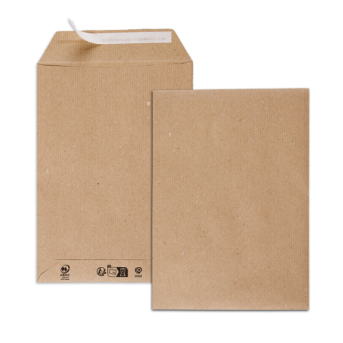 Boîte de 500 pochettes kraft brun recyclé C5 162x229 90 g/m² bande de protection