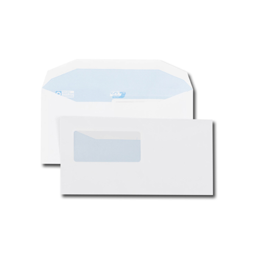 Boite de 1000 enveloppes patte trapèze blanches C6/C5 115x229 80 g/m² fenêtre 45x100 gommées