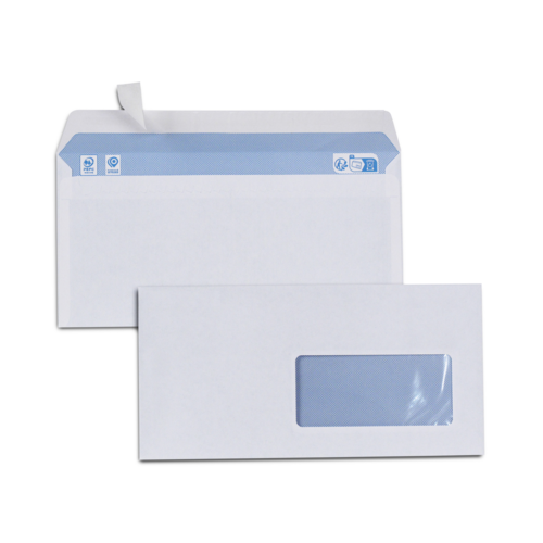 Boîte de 500 enveloppes blanches DL 110x220 80 g/m² fenêtre 45x100 bande de protection