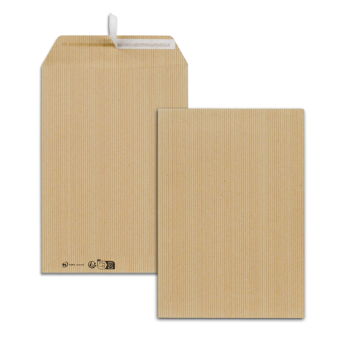 Boîte de 500 pochettes kraft brun recyclé B5 176x250 90 g/m² bande de protection