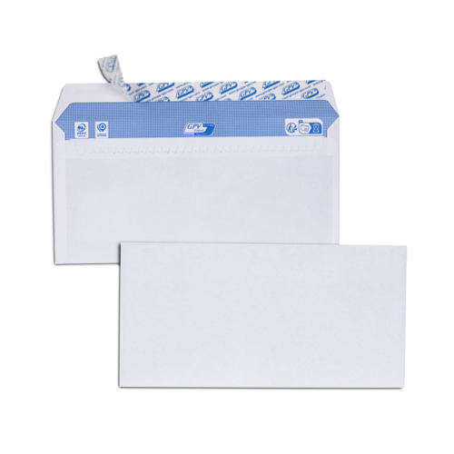 Boîte de 500 enveloppes blanches DL 110x220 90 g/m² bande de protection