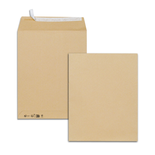 Boîte de 250 pochettes kraft recyclé brun 24 260x330 90 g/m² bande de protection