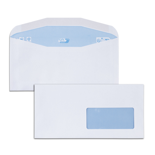 Boite de 1000 enveloppes patte trapèze blanches C6/C5 114x229 80 g/m² fenêtre 45x100 gommées