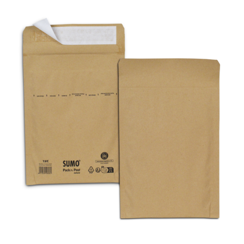Boîte de 100 pochettes kraft recyclé SUMO format C 165x215 bande de protection