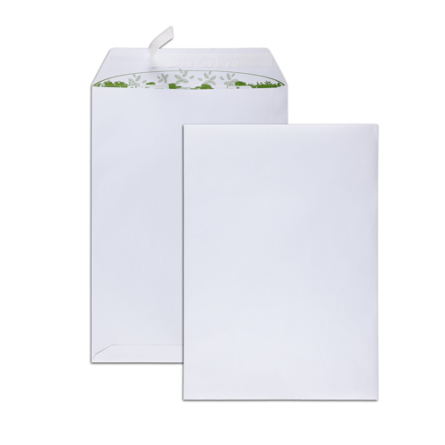 Boite de 250 pochettes extra blanches 100% recyclées C4 229x324 100 g/m² bande de protection