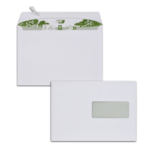 Boite de 500 enveloppes extra blanches papier 100% recyclé C5 162x229 90 g/m² fenêtre cristal 45x100 bande de protection FSC-Mixte