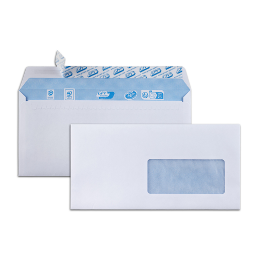Boîte de 500 enveloppes blanches DL 110x220 80 g/m² fenêtre 45x100 bande de protection