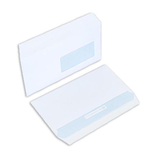 Boîte de 500 enveloppes blanches DL 110x220 90 g/m² fenêtre 45x100 bande de protection - ES45F110