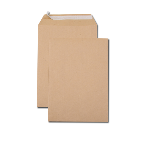 Boîte de 250 pochettes kraft brun recyclé C4 229x324 90 g/m² bande de protection