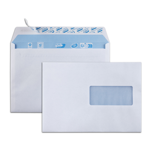 Boîte de 500 enveloppes blanches C5 162x229 80 g/m² fenêtre 45x100 bande de protection