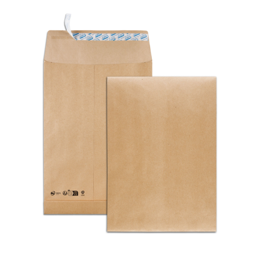 Boite de 250 sacs à soufflets kraft brun C4 229x324 120 g/m² bande de protection PEFC