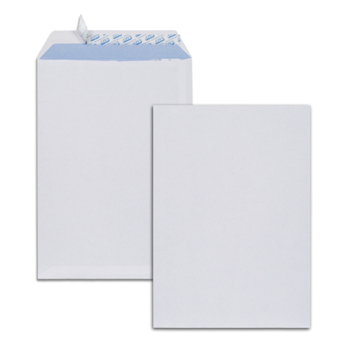Boîte de 250 pochettes blanches C4 229x324 90 g/m² bande de protection