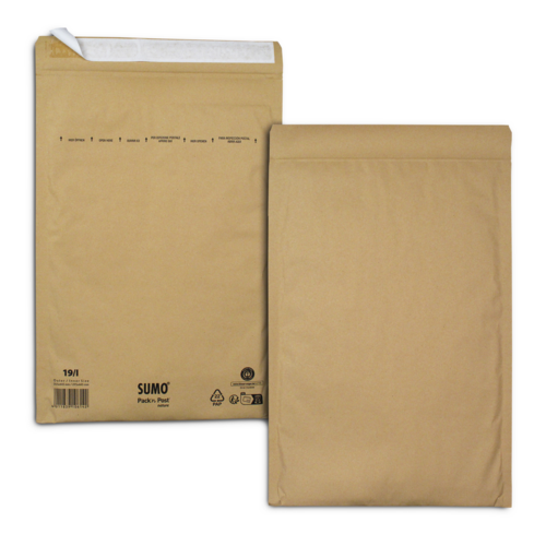 Boîte de 75 pochettes kraft recyclé SUMO format I 315x445 bande de protection