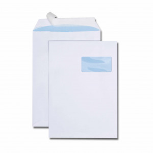 Boîte de 250 pochettes blanches C4 229x324 100 g/m² fenêtre 100x50 bande de protection
