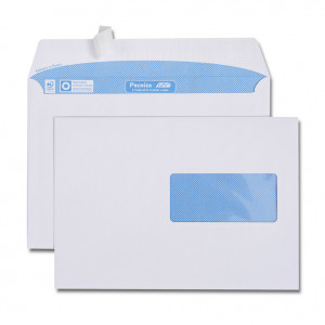 Boîte de 500 enveloppes blanches C5 162x229 90 g/m² fenêtre 45x100 bande de protection