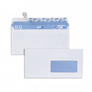 Boîte de 500 enveloppes blanches DL 110x220 80 g/m² fenêtre 45x100 bande de protection