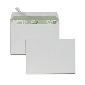 Boîte de 500 enveloppes blanches recyclées C6 114x162 80g/m² bande de protection FSC-R