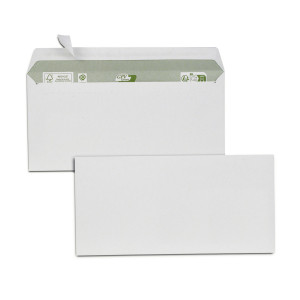 Boite de 500 enveloppes blanches recyclées 100% DL 110x220 80 g/m² bande de protection