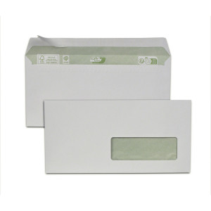 Boîte de 500 enveloppes blanches recyclées DL 110x220 80g/m² fenêtre 35x100 bande de protection FSC-R