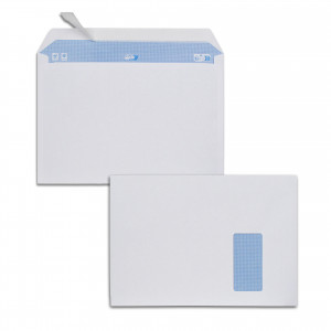 Boîte de 250 enveloppes blanches C4 229x324 100 g/m² fenêtre 100x50 bande de protection