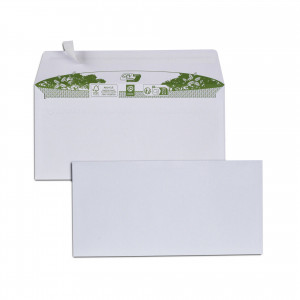 Boite de 500 enveloppes extra blanches 100% recyclées DL 110x220 90 g/m² bande de protection