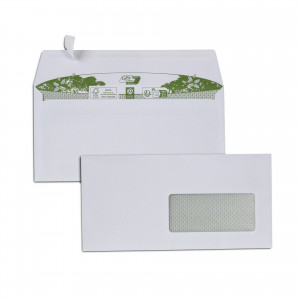 Boite de 500 enveloppes extra blanches 100% recyclées DL 110x220 90 g/m² fenêtre 45x100 bande de protection