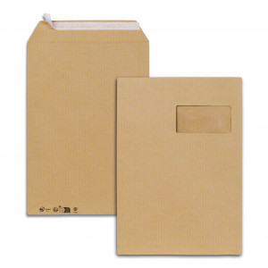 Boîte de 250 pochettes kraft brun C4 229x324 90 g/m² fenêtre 100X50 bande de protection