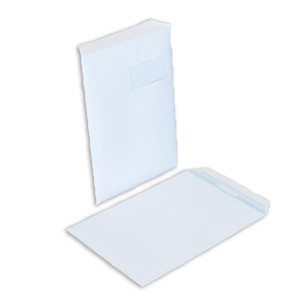 Boîte de 250 pochettes blanches C4 229x324 90 g/m² fenêtre 100x50 bande de protection - PSF229
