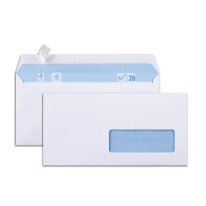 Boîte de 500 enveloppes blanches DL 110x220 80 g/m² fenêtre 35x100 bande de protection