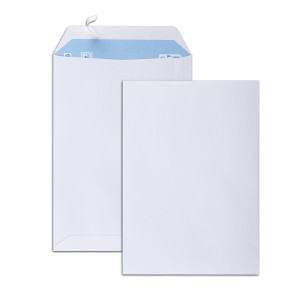 Boîte de 500 pochettes blanches B5 176x250 90 g/m² bande de protection