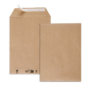 Boîte de 500 pochettes kraft recyclé brun C5 162x229 90 g/m² bande de protection